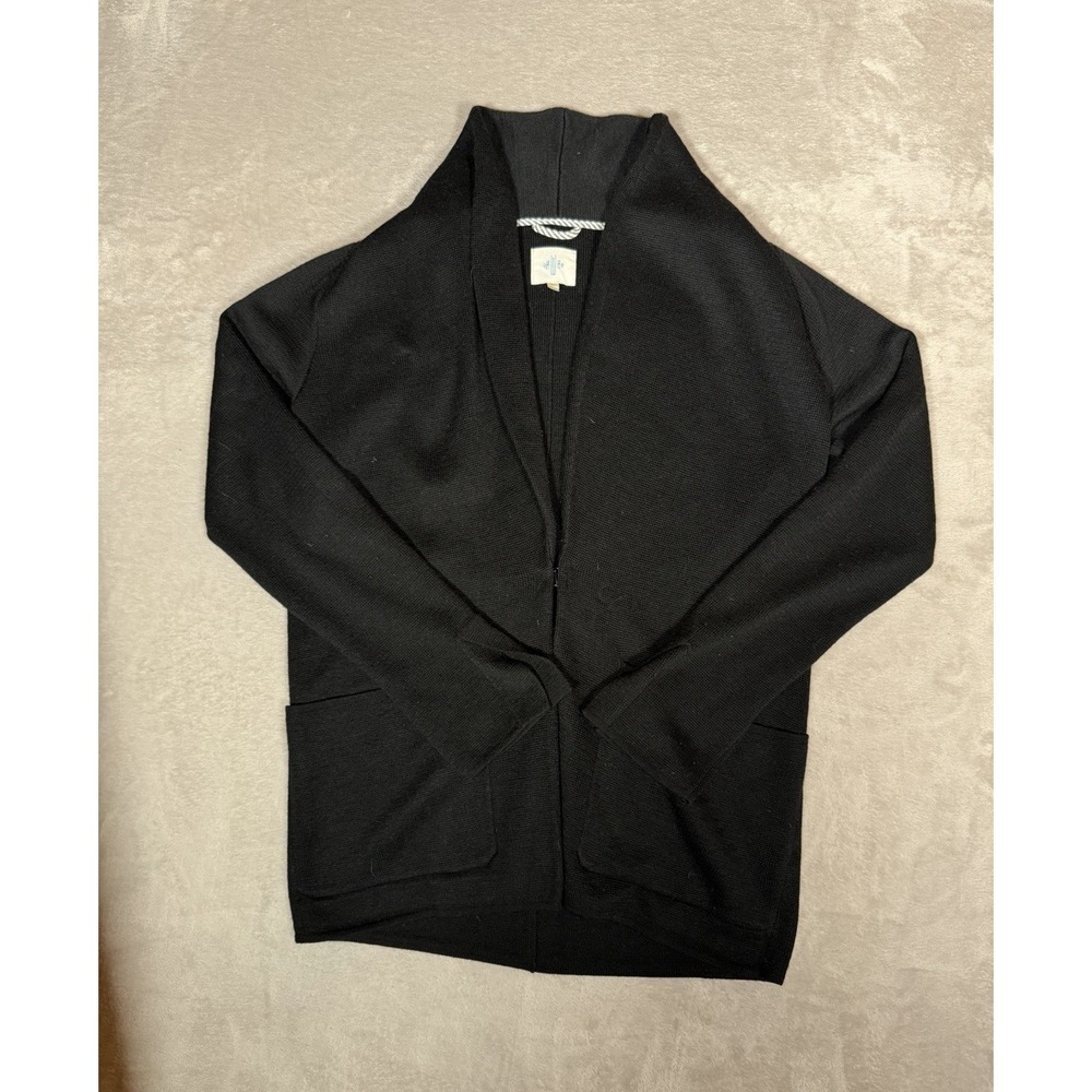 an|re Black Solid Knit Open Front Shawl Collar Pocket Cardigan Sweater XS